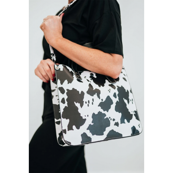 Cow Print PU Handbag with Purse