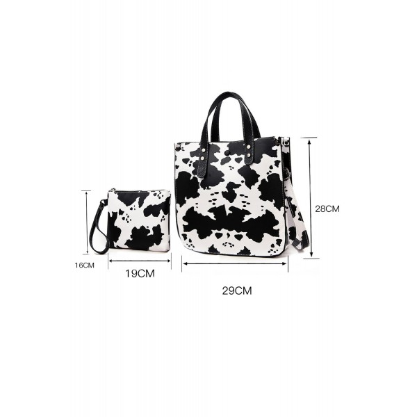 Cow Print PU Handbag with Purse