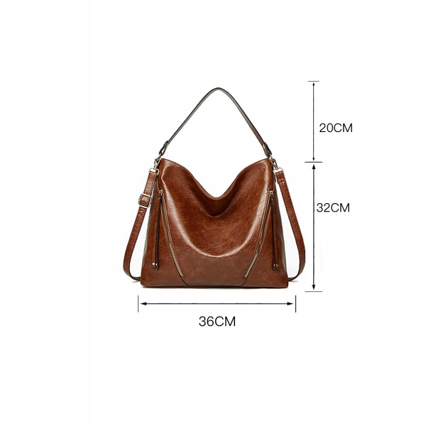Khaki Portable PU Handbag with Matching Purse