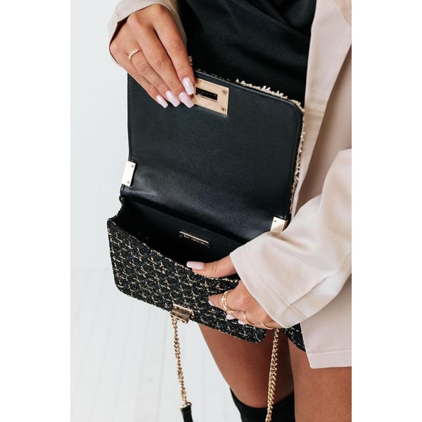 Grid Pearl Chain Crossbody Bag