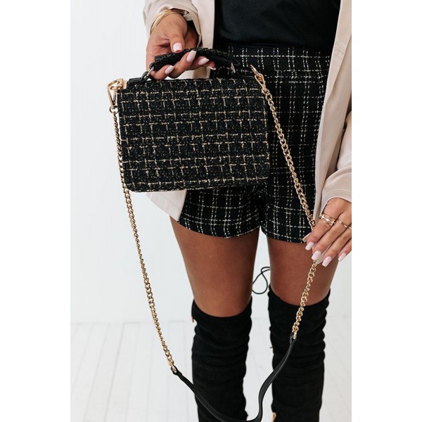 Grid Pearl Chain Crossbody Bag