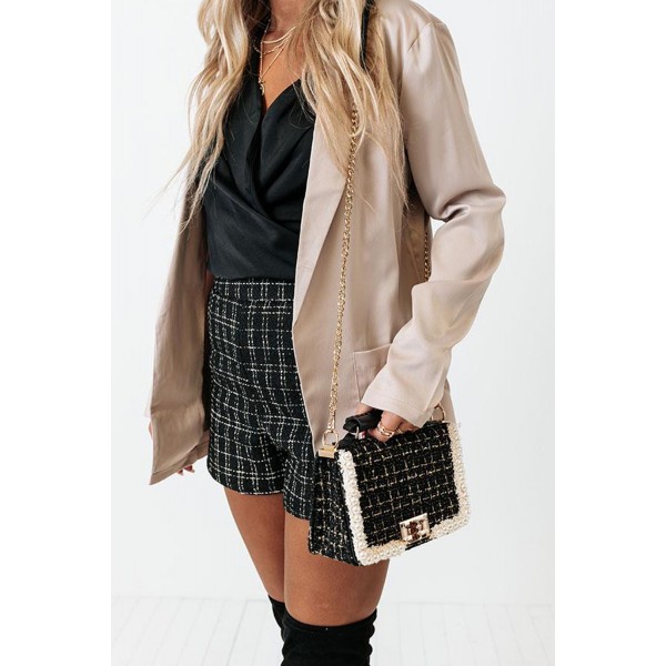 Grid Pearl Chain Crossbody Bag