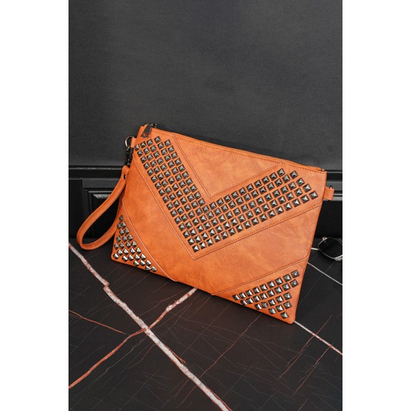 Retro Rivet Faux Leather Clutch