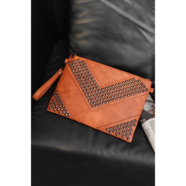 Retro Rivet Faux Leather Clutch