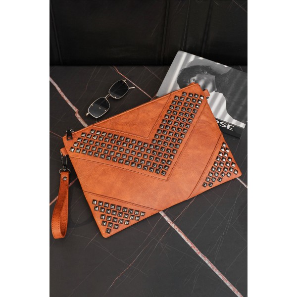 Retro Rivet Faux Leather Clutch