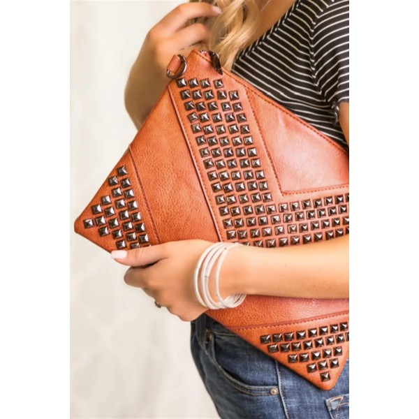 Retro Rivet Faux Leather Clutch