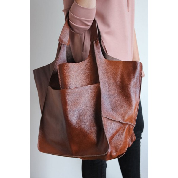 Vintage PU Leather Patchwork Large Capacity Tote Bag