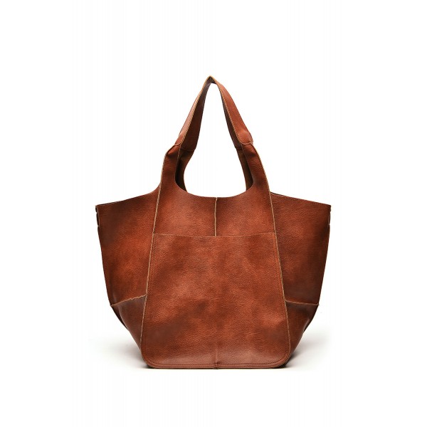 Vintage PU Leather Patchwork Large Capacity Tote Bag