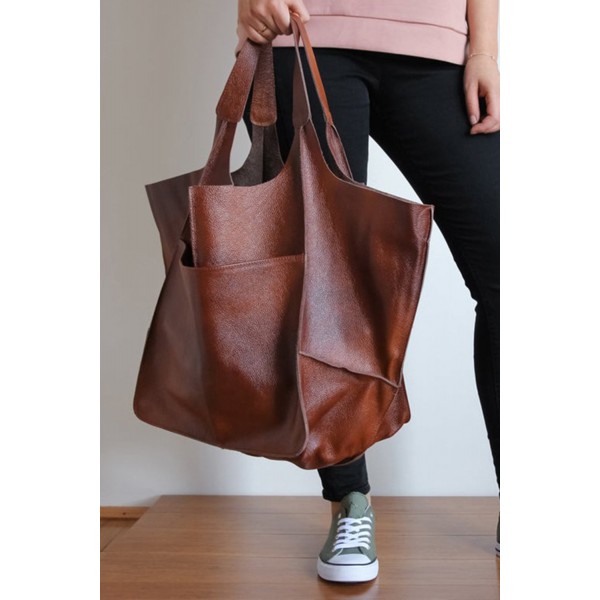 Vintage PU Leather Patchwork Large Capacity Tote Bag