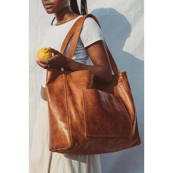 Pocket Patchwork Large Capacity Soft PU Leather Tote Bag
