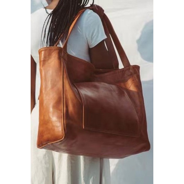 Pocket Patchwork Large Capacity Soft PU Leather Tote Bag