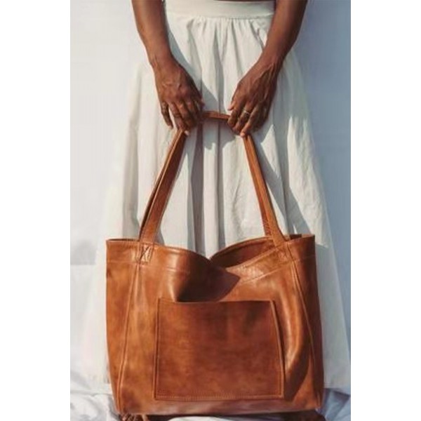 Pocket Patchwork Large Capacity Soft PU Leather Tote Bag
