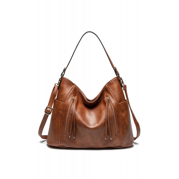 Brown PU Leather Patchwork Zipper Retro Handbag