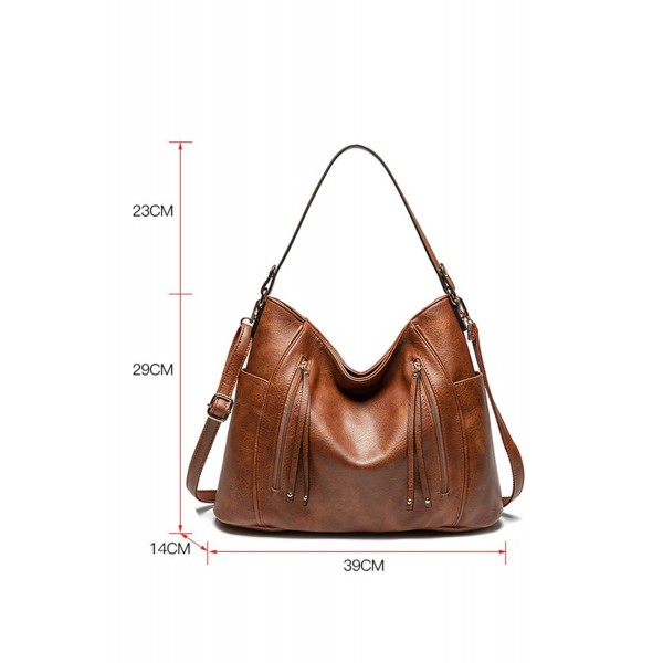 Brown PU Leather Patchwork Zipper Retro Handbag