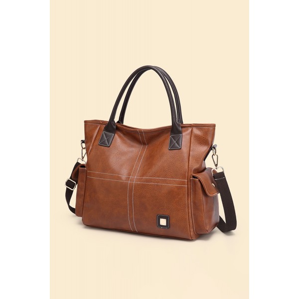 Brown PU Leather Pockets Patchwork Retro Handbag