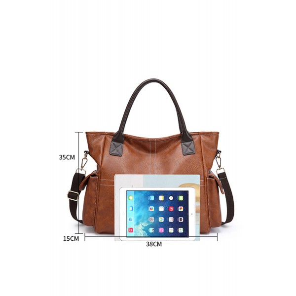 Brown PU Leather Pockets Patchwork Retro Handbag