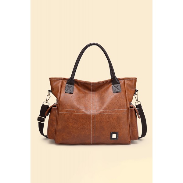 Brown PU Leather Pockets Patchwork Retro Handbag