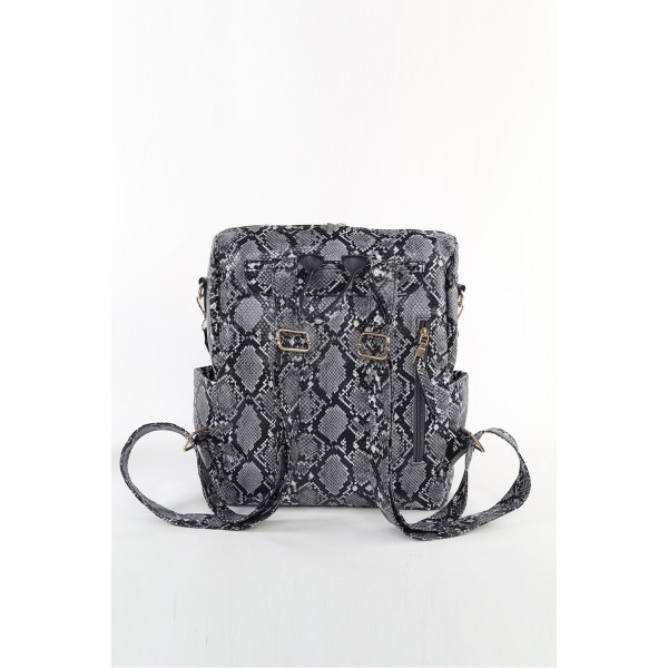 Black Zipped Snakeskin Pattern PU Backpack