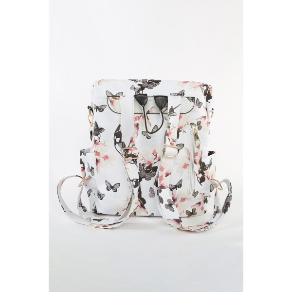 White Butterfly Print Casual Backpack