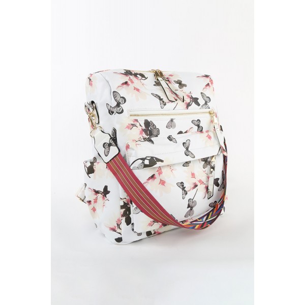 White Butterfly Print Casual Backpack
