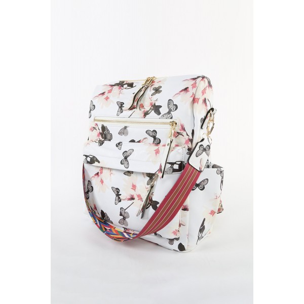 White Butterfly Print Casual Backpack