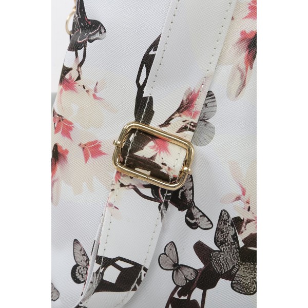 White Butterfly Print Casual Backpack