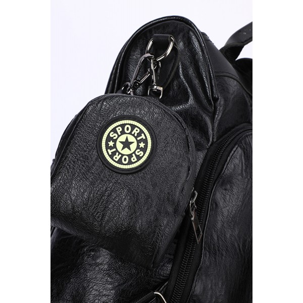 Black Vegan Leather Casual Travel Backpack