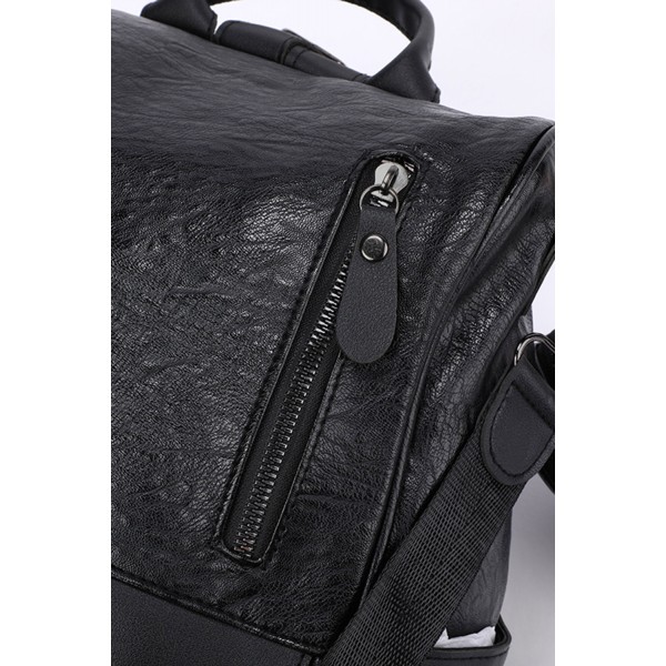 Black Vegan Leather Casual Travel Backpack