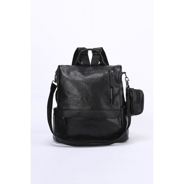 Black Vegan Leather Casual Travel Backpack