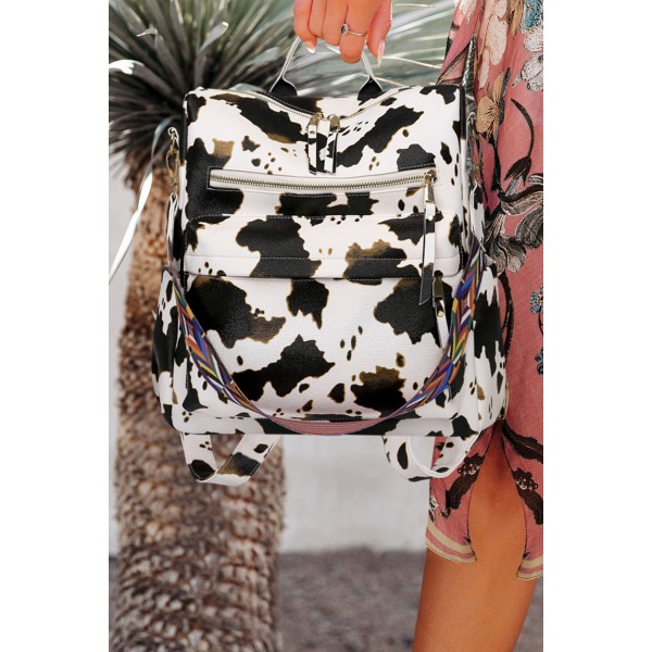 Cow Print Color Strap Casual Backpack