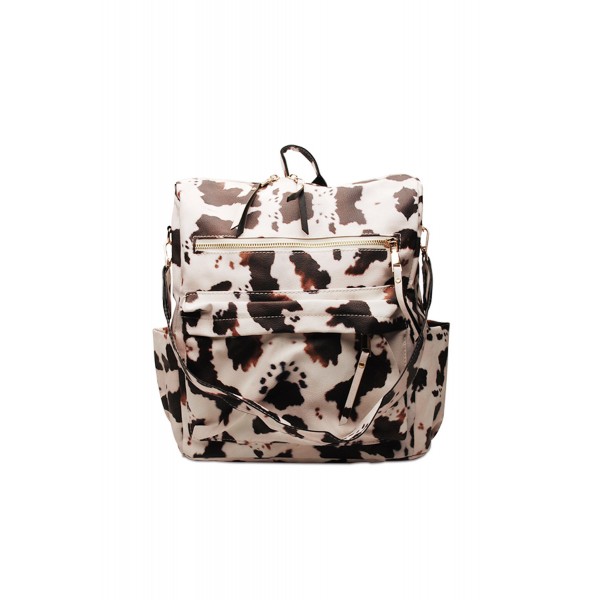 Cow Print Color Strap Casual Backpack