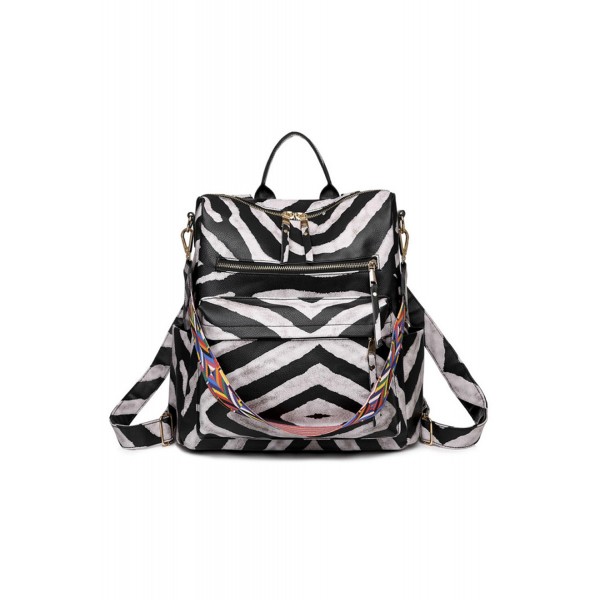 Zebra Print Color Strap Casual Backpack