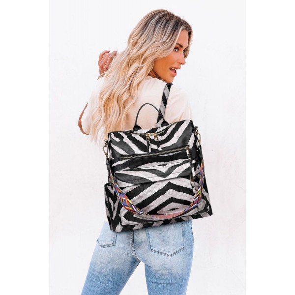 Zebra Print Color Strap Casual Backpack