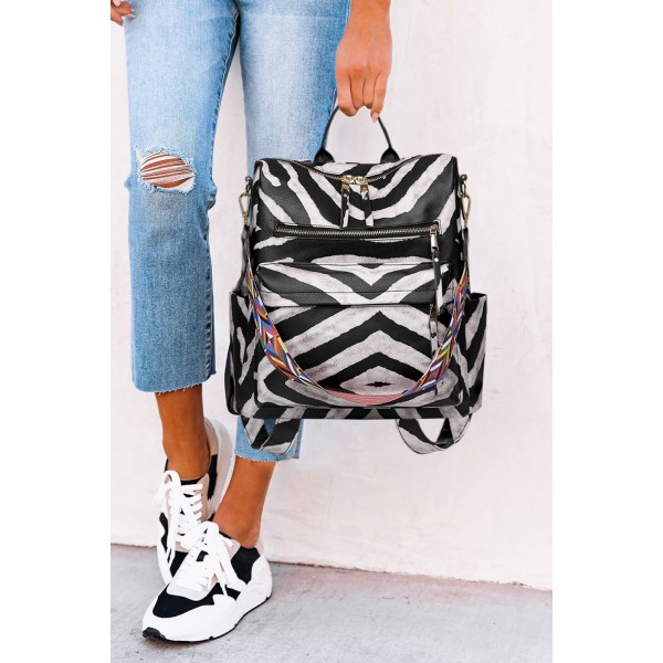 Zebra Print Color Strap Casual Backpack