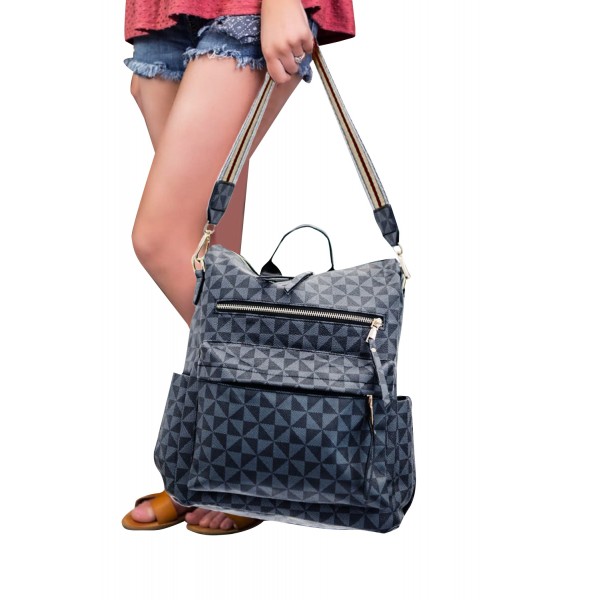 Blue Geometric Print Zipper Backpack