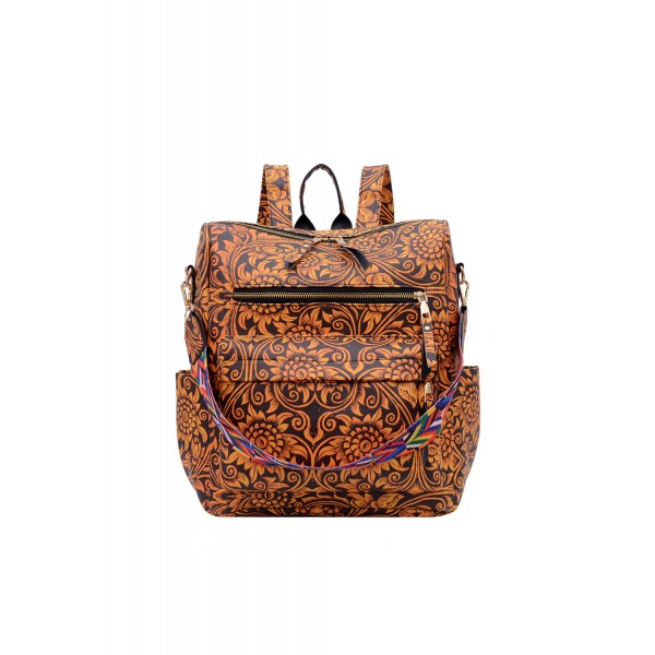 Sunflower Print PU Leather Backpack