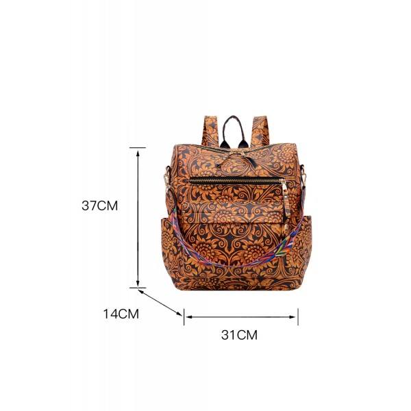 Sunflower Print PU Leather Backpack
