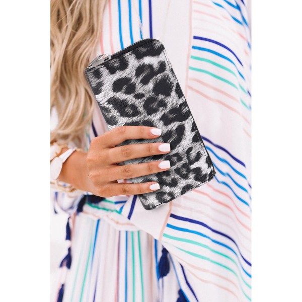 Gray Leopard Print Clutch