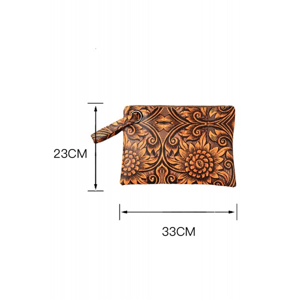 Brown Bohemian Sunflower Print Clutch