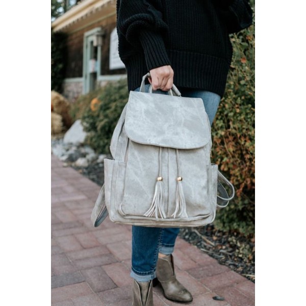 Gray Tassel Convertible Backpack with Matching Clutch