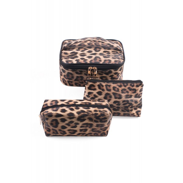 Three-piece Leopard Print Cosmetic Bags