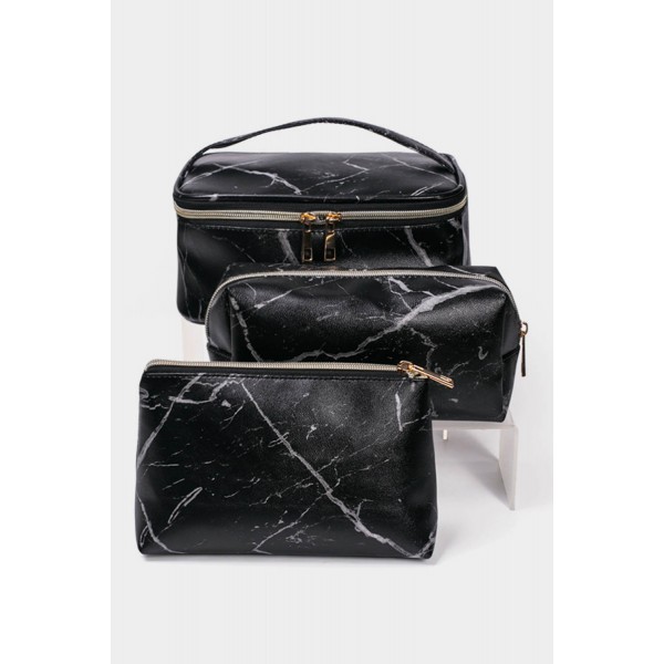 Three-piece Zipper PU Leather Cosmetic Bag