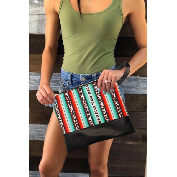 Multicolor Serape Leopard Zip Clutch