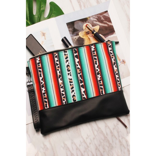 Multicolor Serape Leopard Zip Clutch