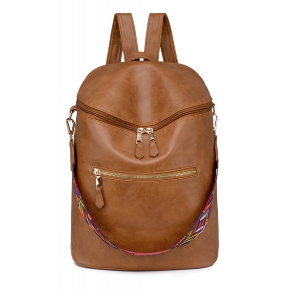 Brown Color Strap Faux Leather Backpack