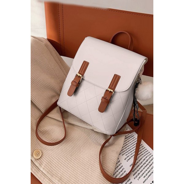 Contrast Straps Faux Leather Travel Backpack