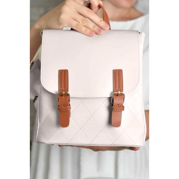 Contrast Straps Faux Leather Travel Backpack