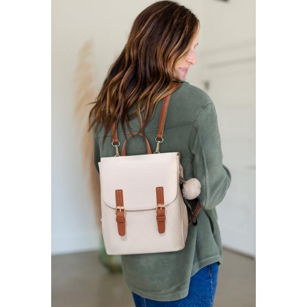 Contrast Straps Faux Leather Travel Backpack