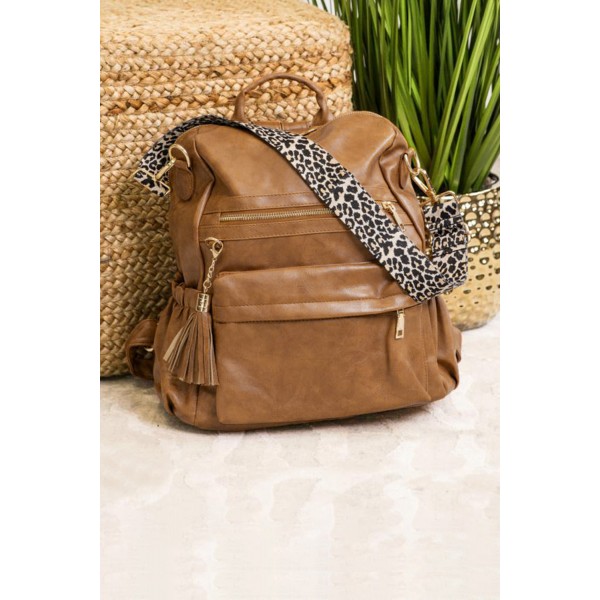 Brown Tie-dye Print Guitar Strap Faux Leather Backpack
