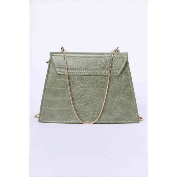 Green Lock Pearl Crocodile Embossed Small Square Shoulder Bag